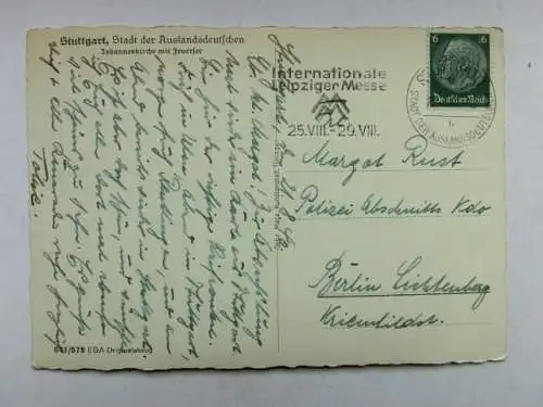 Alte AK Stuttgart Johanneskirche mit Feuersee 1940 [R642]