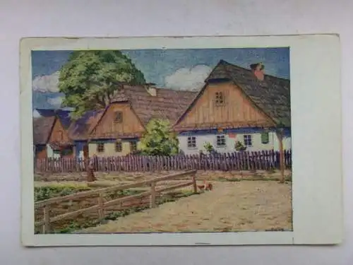 Alte AK Gemäldekarte Gustav Pavilcek Häuser Dorf 1943 [R662]