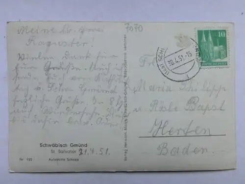 Alte AK Schwäbisch Gmünd St. Salvator 1951 [R635]