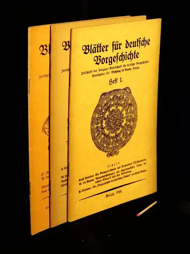 La Baume, Wolfgang (Herausgeber): Blätter für deutsche Vorgeschichte. Heft 1-3. - Zeitschrift der Danziger Gesellschaft für deutsche Vorgeschichte -  LAGERRÄUMUNG. 
