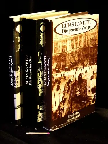 Canetti, Elias: (Sammlung) Die gerettete Zunge - Geschichte einer Jugend + Die Fackel im Ohr - Lebensgeschichte 1921-1931 + Das Augenspiel - Lebensgeschichte 1931-1937 + Zwiesprache 1931-1976 (4 Bände). 