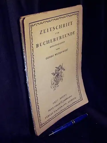 Witkowski, Georg (Herausgeber): Zeitschrift für Bücherfreunde Neue Folge 19. Jahrgang 1927 Heft 1. 