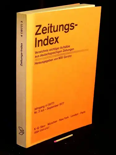 Gorzny, Willi (Herausgeber): Zeitungs-Index - Verzeichnis wichtiger Aufsätze aus deutschsprachigen Zeitungen - Jahrgang 4 (1977) Nr. 3 Juli - September 1977 -  LAGERRÄUMUNG. 