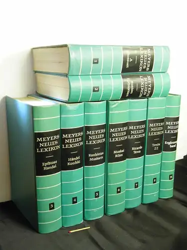 Uhlmann, A.M. (Leiter der Lexikonredaktion): Meyers neues Lexikon in acht Bänden (komplett) + neunter Band (Ergänzungsband) - Bände 1 bis 8 (komplett) + Band 9 Ergänzungen zu Sachbegriffen und geographischen Eigennamen -  LAGERRÄUMUNG. 