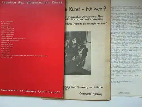 Kunstverein in Hamburg (Hg.): Aspekte der engagierten Kunst. Ausstellungskatalog. Mit BEIGABE:  Engagierte Kunst - Für wen? Ausstellung: Kunstverein in Hamburg 13.9.-11.10.74 und Tübingen 26.10.-1.12.74. 