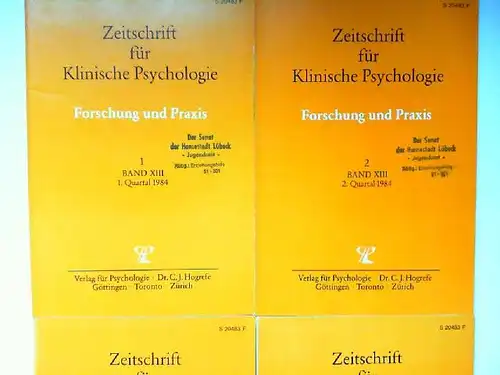 Hogrefe, Carl-Jürgen (Red.), U. Baumann (Hg.) und  B. Dahme; K. Grawe; H. Häfner; H. Remschmidt (Mitherausgeber): Zeitschrift für Klinische Psychologie. Forschung und Praxis. Band XIII (1984) komplett in vier Heften zusammen. 