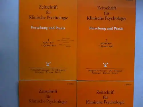 Hogrefe, Carl-Jürgen (Red.), U. Baumann (Hg.) und  B. Dahme; K. Grawe; H. Häfner; H. Remschmidt (Mitherausgeber): Zeitschrift für Klinische Psychologie. Forschung und Praxis. Band XIV (1985) komplett in vier Heften zusammen. 