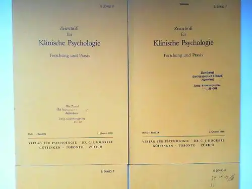 Hogrefe, Carl-Jürgen (Red.) und H. Heimann; E. Duhm; G. Guttmann; R. Cohen; P. Gottwald; R. Tausch (Hg.): Zeitschrift für Klinische Psychologie. Forschung und Praxis. Band IX (1980) komplett in vier Heften zusammen. 