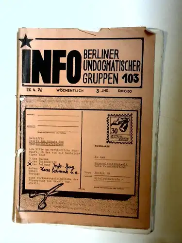BUG - Wöchentliches Info Berliner undogmatischer Gruppen. Nummer 103 - 26.4.1976. 