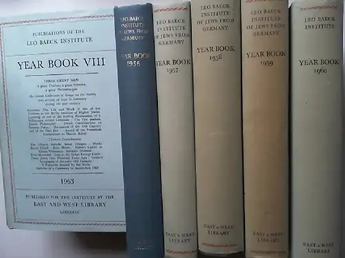 Weltsch, Robert (ed.): Leo Baeck Institute Year Book - the first eight volumes together (eight books): I/1956; II/1957; III/1958; IV/1959; V/1960; VI/1961; VII/1962, VIII/1963. [Publications of the Leo Baeck Institute of Jews from Germany]
