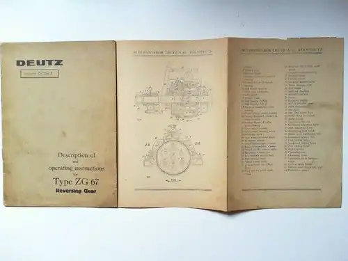 Deutz Publication D 7704 E: Description of and operating instructions for Type ZG 67 Reversing Gear. 