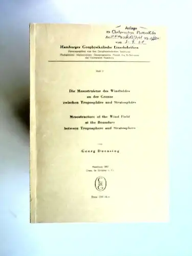 Duensing, Georg: Die Mesostruktur des Windfeldes an der Grenze zwischen Troposphäre und Stratosphäre   Mesostructur of the Wind Field at the Boundary between Troposphere.. 