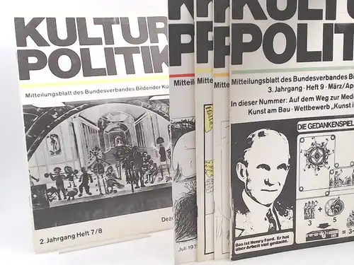 BBK Bundesausschuß (Hg.) und Bernhard Mensch (Red.): Kulturpolitik. Mitteilungsblatt des Bundesverbandes Bildener Künstler BBK  Konvolut mit fünf Heften. Vorhandene Ausgeben: Heft 4, Juli 1973;.. 