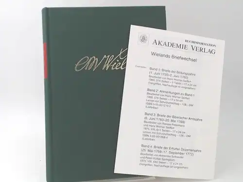 Wieland, Christoph Martin und Waltraud Hagen (Bearb.): Wielands Briefwechsel. Siebenter Band (Januar 1778 - Juni 1782). Erster Teil: Text. [Wielands Briefwechsel]. 