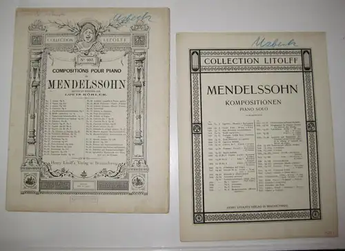 Mendelssohn (-Bartholdy, Felix): Compositions pour Piano de Mendelssohn, revues et doigtées par Louis Köhler. No. 13: Six Préludes et Fugues. Op.35. [Collection Litolff No. 902, No. 13; 2]. 