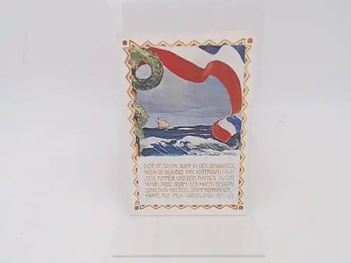 Postkarte zu den Volksabstimmungen über die deutsch dänische Grenze 1920 in Schleswig: Aufschrift Vorderseite: Gott ist stark auch in den Schwachen, wenn sie gläubig ihm.. 