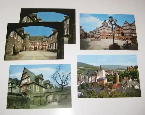 5 Postkarten von Herborn. 3 x Hohe Schule. / Teilansicht mit evgl. Kirche, Schloß und Bürgerturm. / Marktplatz mit Rathaus