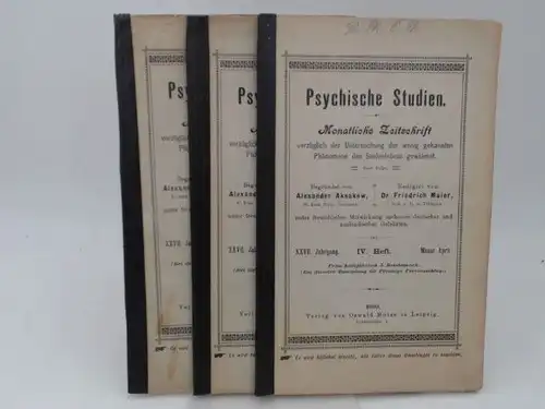Aksákow, Alexander und Friedrich Maier: 3 Zeitschriften zusammen   Psychische Studien. Monatliche Zeitschrift vorzüglich der Untersuchung der wenig gekannten Phänomene des Seelenlebens gewidmet.. 