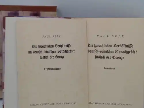 Selk, Paul: Die sprachlichen Verhältnisse im deutsch-dänischen Sprachgebiet südlich der Grenze. Kartenband und Ergänzungsband. Sprachkarten von Hans N. Andresen. [Beiträge zur Heimatforschung Heft 4]. 