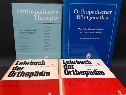 Matzen, P. F. (Hg.): Lehrbuch der Orthopädie. 2 Bände komplett mit 2 Zugaben. Band 1) Allgemeiner Teil; Band 2) Spezieller Teil; Zugabe 1) P.F. Matzen/ H.K. Fleißner: Orthopädischer Röntgenatlas; Zugabe 2) G. Chapchal/ D. Waigang: Orthopädische Therapi...