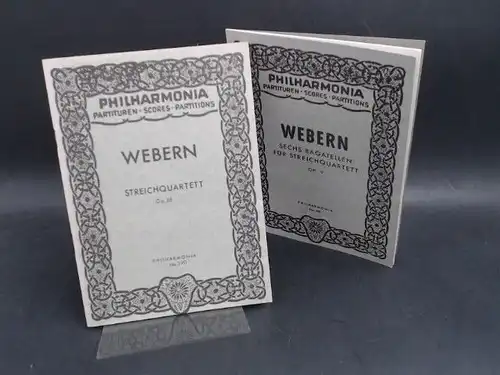 Webern, Anton: Anton Weber. 2 Notenbücher: Streichquartett Op. 28 und Sechs Bagatellen für Streichquartett Op. 9. Außentitel: Philharmonia No. 390 und Philharmonia No. 420. [Philarmonia Partituren. Scores. Partitions]. 