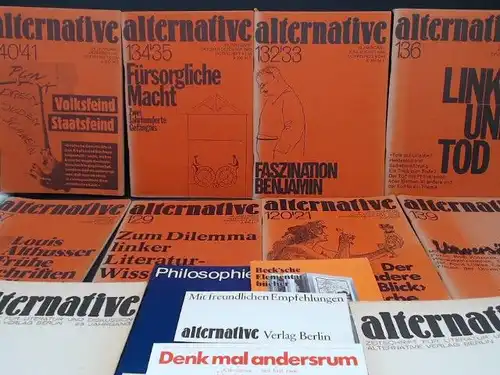 Brenner, Hildegard (Hg.): alternative. Konvolut mit 8 Ausgaben der Reihe: 1) Nr. 120´21/21. Jahrgang Juni/August 1978: Der -feministische Wissenschaft?; 2) Nr. 129/22. Jahrgang Dezember 1979: Zum Dilemma linker Literatur-Wissenschaft; 3) ...