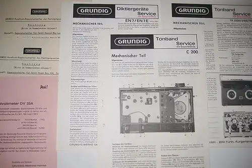 Grundig Werke GmbH (Hrsg.): Grundig - Diverse Service-Informationen aus dem Jahr 1967/68. Grundig Tonbandservice mit Ersatzteilliste TK 2200 / 2400 FM, C 200 und Grundig Diktiergeräte-Service mit Ersatzteilliste EN 7 / EN 7 E. 