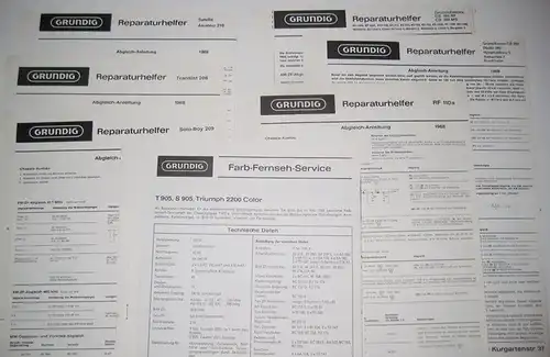 Grundig Werke GmbH (Hrsg.): Grundig - Diverse Service-Informationen aus dem Jahr 1968 / 1969. Grundig-Reparaturhelfer Grundchassis CS 160 RF und MS, CS 260, Studio 260, Nymphenburg 3, Rothenfels 3, Stockholm, Satellit Amateur 210, Transist 208, RF 110a, S