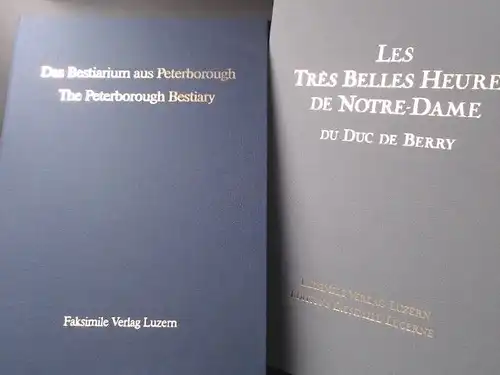 Faksimile Verlag Luzern (Hg.): Zwei Präsentationsmappen zur Faksimile Edition. 1) Das Bestiarium aus Peterborough. 2) Das Stundenbuch "Notre-Dame". 