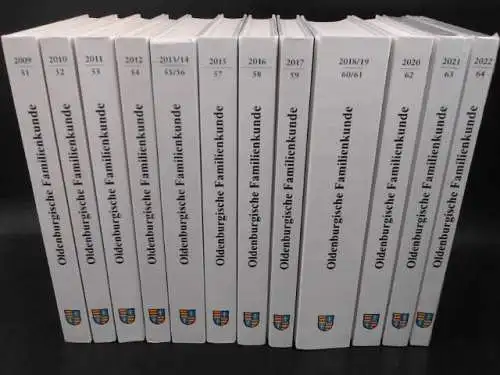 Oldenburgische Gesellschaft für Familienkunde e. V. (Hg.): Oldenburgische Familienkunde. Jahrbücher Jahrgang 51/2009 - 64/2022. 12 Bücher zusammen. 