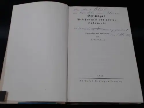 Blumstein, J. und Spinoza: Spinozas Briefwechsel und andere Dokumente. Ausgewählt und übertragen von J. Blumstein. 