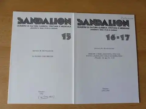 Battegazzore, Antonio M: 2 TITELN v. A. BATTEGAZZORE : "IL FLUIDO CHE BRUCIA (Plat. tim. 60 b 3-4; Theophr. De igne 7, 2 Coutant) S. 5-18 / "PERCHE I SEMI `SALTANO` SULL`AIA SOTTO L`ASSOLATO CIELO DI BABILONIA? (Theophr. De igne 44, 5-10) S. 79-99 beides 