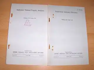 Calder, William: 2 TITELN v. WILLIAM M. CALDER III - IN ENGLISCH. : "Sophokles` Political Tragedy, Antigone" S.389-407, Winter 1968 // "Sophoclean Apologia: Philoctetes" S.153-174, Summer 1971 - beides aus GREEK-ROMAN AND BYZANTINE STUDIES Vol. 9-12. Sond