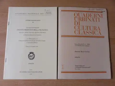 Perilli, Lorenzo: 2 TITELN v. L. PERILLI : "FILOLOGIA CLASSICA IN PROSPETTIVA MACHINA, RATIO ET RES IPSA" aus I NUOVI ORIZZONTI DELLA FILOLOGIA..Roma, 1998 S. 123-156 // "Alcmeone di Crotone tra filosofia e scienza. Per una nuova edizione delle fonti" aus