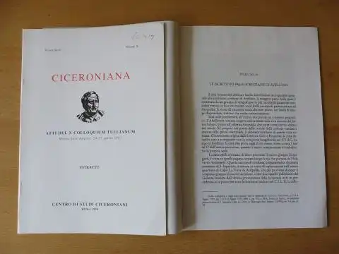 Solin, Heikki: 2 TITELN v. H. SOLIN : "LE ISCRIZIONI PALEOCRISTIANE DI AVELLINO" S. 470-484 mit 3 Abb. aus EPIGRAFIA ROMANA IN AERA ADRIATICA (G. Paci), Roma 1998 // "APPUNTI SULL`ONOMASTICA CICERONIANA" S. 69-80 aus CICERONIANA Colloqium 1997. Sonderdruc