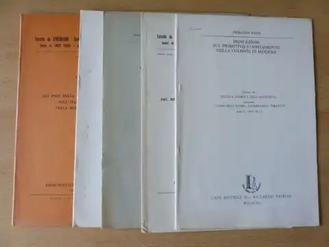 Tozzi, Pierluigi: 5 TITELN VON PIERLUIGI TOZZI : "INDICAZIONI SUL PRIMITIVO STANZIAMENTO DELLA COLONIA DI MODENA" aus Rivista Storica Dell`Antichita Anno V - 1975 N.1.-2 S.47-52 mit 1 Plan // "SUL CONFINE OCCIDENTALE DI PLACENTIA" aus Istituto Lombardo - 