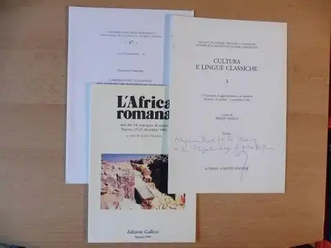 Irmscher, Johannes: 3 TITELN v. J. IRMSCHER : "ELLENISMO TRA CONTINUITA E INNOVAZIONE" S. 161-168 aus CULTURA E LINGUE CLASSICHE 3, 1989 + AUTOGRAPH * // "Inscriptiones Africae Byzantinae" S. 361-364 aus L`Africa romana (Ed. Gallizzi Sassari 1992) // "L`I