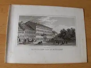 ORIGINAL- STAHLSTICH : BAYERISCHER HOF IN MÜNCHEN (nach Hablitschek). Mit Staffage mit Wägen, Kutsche, Spaziergänger. 