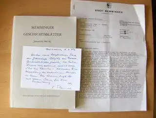 Braun (Schriftleitung) #, Uli: MEMMINGER GESCHICHTSBLÄTTER Jahresheft 1981/82 + 2 AUTOGRAPHEN *. (H.U. v. Ruepprecht) Die Memminger Patrizier - (M. Papanikolaou) Der Memminger Bildhauer Johann...