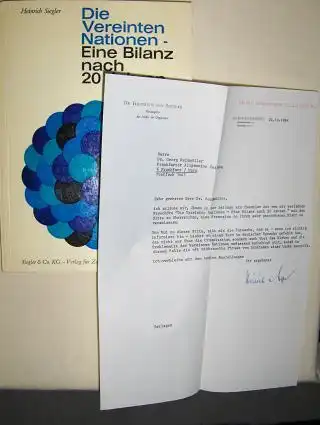 Siegler *, Heinrich: Die Vereinten Nationen - Eine Bilanz nach 20 Jahren. + AUTOGRAPH *. Sonderdruck der Hessischen Landeszentralbank für politische Bildung. 