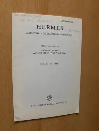 Nesselrath *, Heinz-Günther: ZU DATIERUNG UND AUFBAU DES 1. BUCHES VON CLAUDIANS INVEKTIVE `IN RUFINUM`. + AUTOGRAPH *. Sonderdruck - Estratto - Extraits. Aus HERMES ZEITSCHRIFT FÜR KLASSISCHE PHILOLOGIE. 119. Band, Heft 2. 