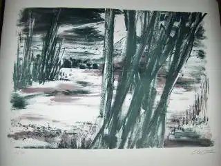 CHRISTOPH REHM * : "Landschaft". Original -Lithographie N° 28/60 mit Bleistift unten rechts signiert u. datiert. Gr.-ORIGINAL -3. FARBLITHOGRAPHIE, Original-Radierung (Hrsg.), Verein für und Christoph Rehm *