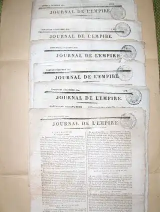 Journal de l`Empire (Ed.): 7 NUMEROS DU "JOURNAL DE L`EMPIRE" *. Jeudi 1er Octobre - Vendredi 2 Octobre - Samedi 3 Octobre - Mardi 6 Octobre - Mercredi 7 Octobre - Lundi 12 Octobre 1812. 