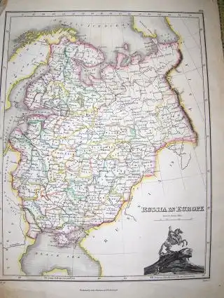 Wydl del. and Hewitt Sc: Farb. grenzkoloriert.-Kupferstich-Karte : RUSSIA IN EUROPE. 