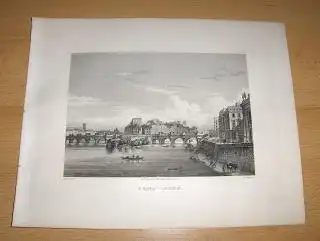 GRAVURE (AQUATINTA) ORIGINALE : PONT-NEUF - d`apres (nach) SCHMIDT - gravee (gestochen von) par MARTENS. Mit d. Seine, Schiffe. 