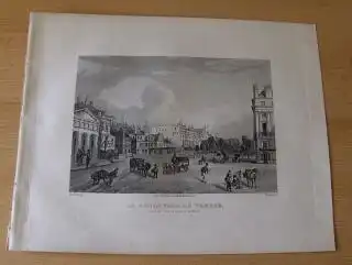 GRAVURE (AQUATINTA) ORIGINALE : LE BOULEVARD DU TEMPLE PRIS DU BOULEVARD St. MARTIN - d`apres (nach) SCHMIDT - gravee (gestochen von) par MARTENS. Mit Staffage, Kutschen, Weinfässer, Pferden, Händler. 