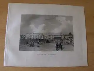 GRAVURE (AQUATINTA) ORIGINALE : PLACE DE LA CHARTE - d`apres (nach) SCHMIDT - gravee (gestochen von) par MARTENS. Mit d. Anlage, Kutschen, Reiter, Kinder, Hunden. 