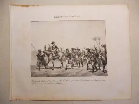 Vogel (?) und R. Fay: NAPOLEON-GRAPHIK: MARSCH NACH SYRIEN *. Bonaparte theilt mit der Armee alle Entbehrungen und Strapazen, er überläßt sein Pferd einem verwundeten Soldaten. 