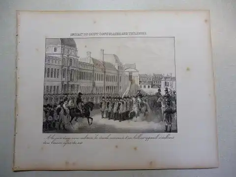 Vogel (?) und R. Fay: NAPOLEON-GRAPHIK: INSTAL.on (Installation) DU GOUV.t (Gouvernement) CONSULAIRE AUX TUILERIES. A la suite d`une revue militaire, les consuls environnes d`un brillant appareil s`etablirent dans l`ancien sejour des rois. 