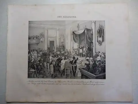 Vogel (?) und R. Fay: NAPOLEON-GRAPHIK: DER RHEINBUND *. Napoleon wird als Chef und Protector des Rheinischen Bundes anerkannt. Die in den Bund aufgenommen Könige und Fürsten versprechen sich auf immer von der deutschen Reichsverbindungen abzusondern. 